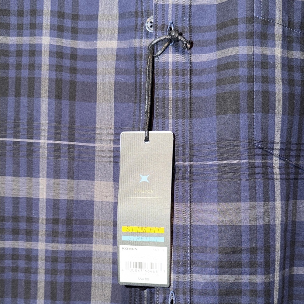 Men's Navy and Charcoal Plaid Button-Up Shirt - Picture 3 of 4